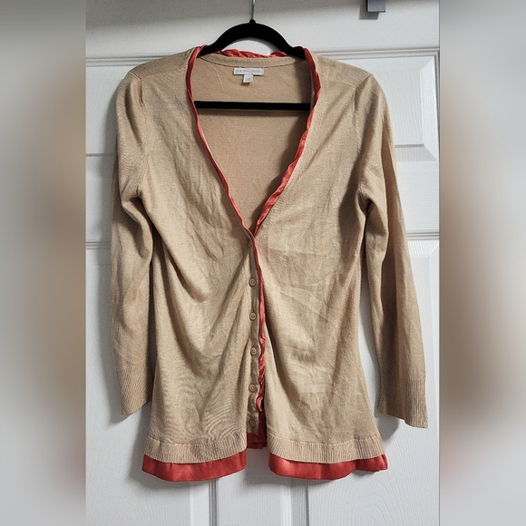 Ny&Co - Tan Cardigan with Coral Silk Trim- Size M - Picture 1 of 8